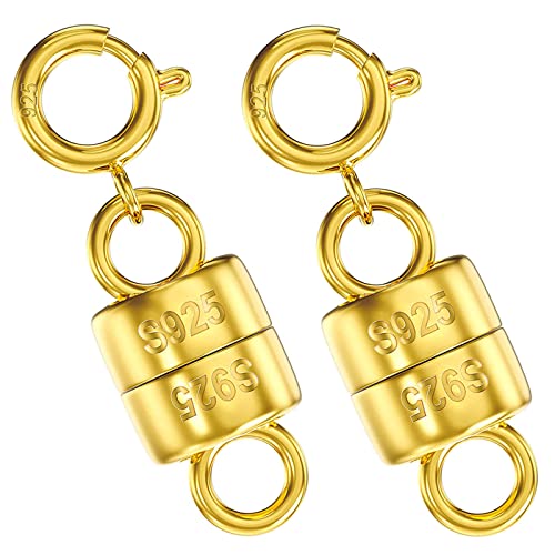 OHINGLT 14K Gold Plated 925 Sterling Silver Magnetic Necklace Clasps and Closures,Gold and Silver Bracelet Clasp Converter for Jewelry Making Supplies,Chain Extender Connector for Bracelet - color: Gold