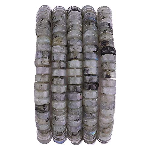BEADIA Natural Spectrolite Spacer Beads Caps Loose Semi Gemstone for Beading Jewelry Making 6mmx3mm 38cm - color: Spectrolite, size: Round 6mm x 3mm
