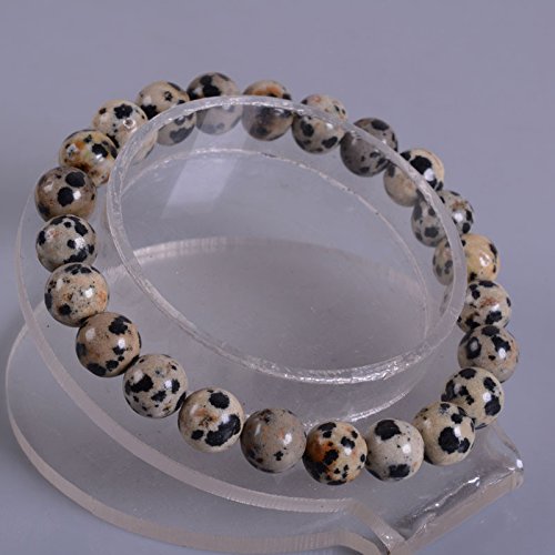 Justinstones 8mm Round Beads Stretch Bracelet 7 Inch Unisex - color: Dalmatian Jasper