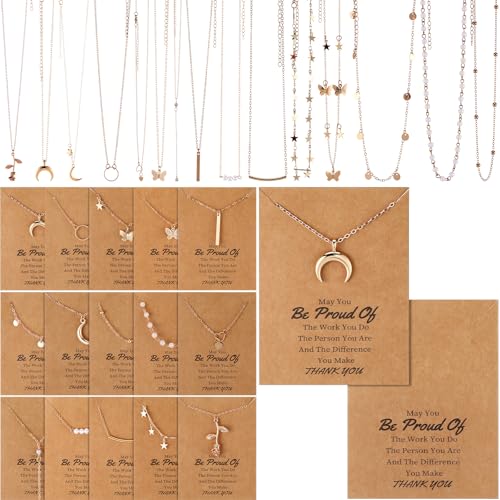 Kenning 30 Pcs Mother's Day Necklace Gifts Bulk Pendant Necklace Set for Women Gold Plated Acrylic Adjustable Clavicle Chain with Card - color: Gold, style: Classic Mixed Style