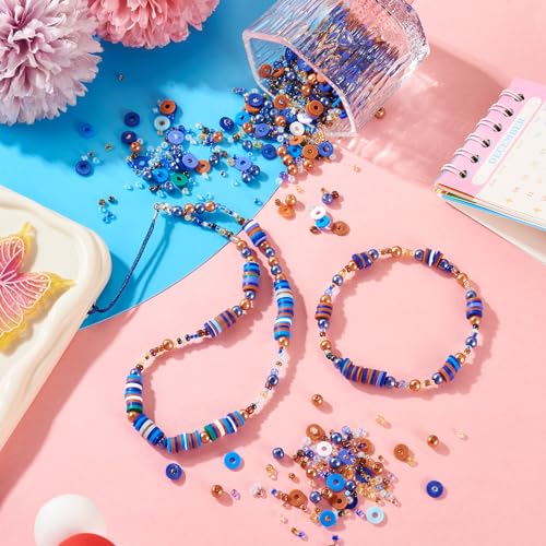 Beadthoven 6mm Clay Beads for Jewelry and Bracelet Making Pack of 2 Bags, Glass Seed Pearl Heishi Flat Round Disc Beads, Colorful Preppy Blue Brown - color: Brown Blue