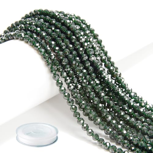AD Beads Natural Gemstone Diamond-Cut Micro-Faceted Round Tiny 4mm Small Round for DIY Necklace Jewelry Making Beads (Green Sand) - color: Green Sand