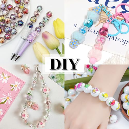 15Pcs Resin Beads Round 16mm Dried Flowers Red Fit for DIY Jewelry Bracelet Necklace Keychain Beadable Pens Mobile Phone Chain Making Cute (Flower-Red) - color: Flower-Red