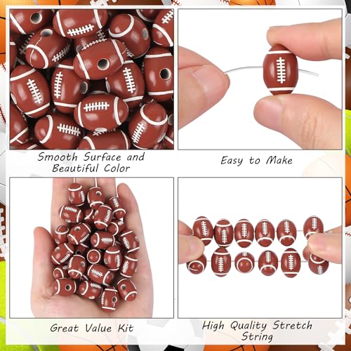 100pcs 18mm Football Beads with 5.5 Yard Elastic Rope,Acrylic Sports Beads DIY Spacer for Necklace Bracelet Keychains Handmade Jewelry Making Accessories Craft Supplies(Rugby) - color: Rugby