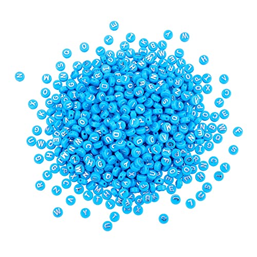 BEEFLYING 632Pcs 10MM Round Acrylic Letter Beads, Sky Blue - color: Sky Blue