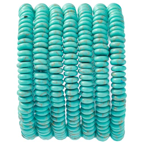 Natural Blue Turquoise Disk Stone Spacer Beads 6x2mm 38cm/str Flat Rondelle Loose Semi Gemstone Caps for Making Bracelets Necklace - color: Blue Turquoise