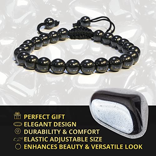 ANAYA AGATE Energy Protection Crystal Handmade Adjustable Bead Bracelet Perfect for Men, Women’s Christmas Gift - Gemstone Healing Stretch Bracelet Pulsera Para Hombre Mujer Stocking Stuffer - color: Hematite