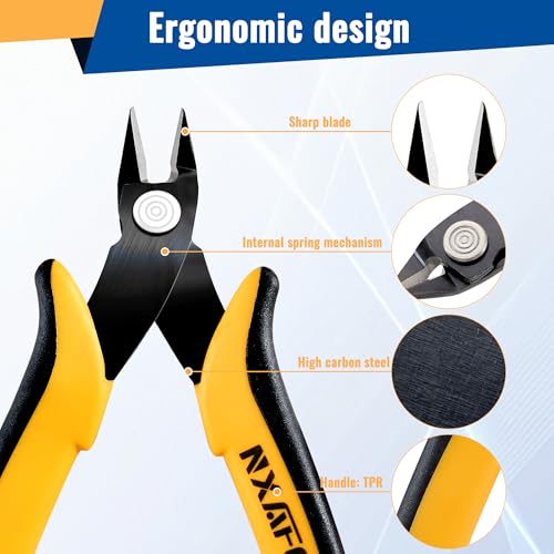 Micro Wire Cutters, 5.4 Inch Flush Cutters, 1 Pack Sharp Spring Loaded Micro Diagonal Cutters for Jewelry, Zip Ties, Electronics & DIY with Soft Grip Handles (Yellow & Black) - color: 1 Pack