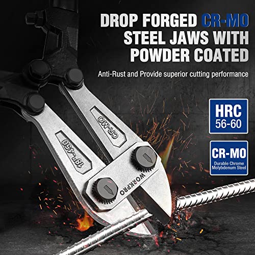 WORKPRO W017007A Bolt Cutter, Bi-Material Handle with Soft Rubber Grip, 30", Chrome Molybdenum Steel Blade - size: 30", style: Bolt Cutter
