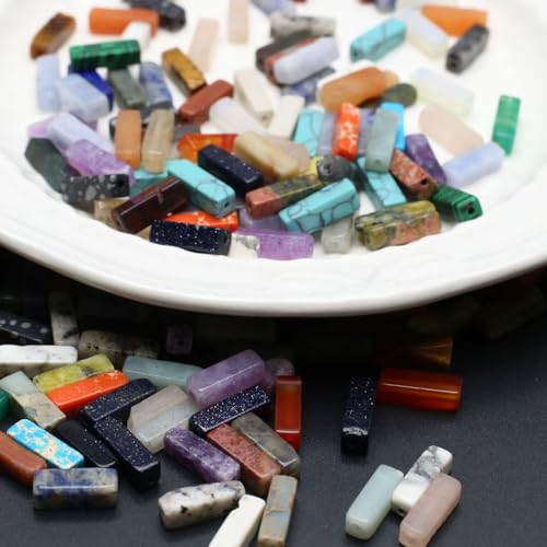 40 Pcs Healing Loose Beads Rectangle Shape Natural Necklace Stone Pendants Crystal Charms for Jewelry Making DIY Craft - color: rectangle