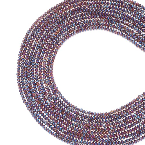 FASHEWELRY 10 Strands Briolette Crystal Glass Beads 2mm Rondelle Faceted Glass Spacer Beads Full Rainbow Plated for Necklace Bracelet Jewelry Making (Dark Slate Blue) - color: Dark Slate Blue, size: 2mm