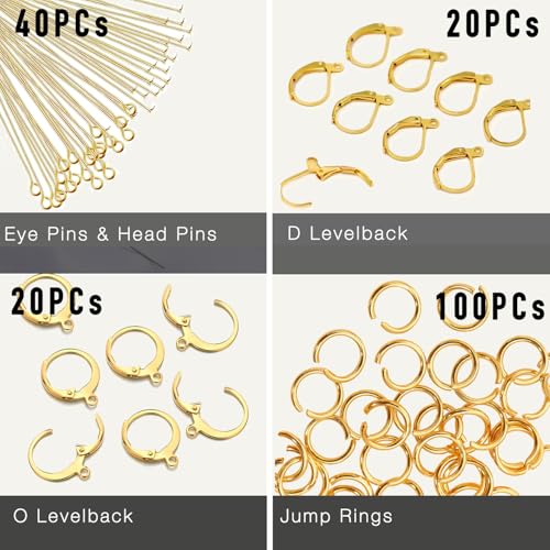 180Pcs No Tarnish Leverback Hooks & Pins for Earring Making, stino Hypoallergenic Stainless Steel Jewerly Findings Supplies, Gold Plated & Silver Kit (Gold) - color: Gold