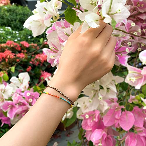 KELITCH Adjustable turquoise bead bracelet single color knitting friendship bracelet fashion jewelry daily wear gift (28 color selection) - color: Coffee 04F