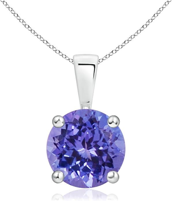 Angara Natural Tanzanite Solitaire Pendant for Women | Round Tanzanite Solitaire Pendant Necklace in 14K Solid Gold/Silver/Platinum With 18" Chain | December Birthday, Gemstone Jewelry Gift