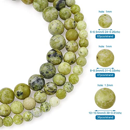 Craftdady 3 Strands Natural Gemstone Beads 6-10.5mm Undyed Yellow Turquoise Jasper Round Beads Energy Healing Power Stone Beads for DIY Bracelets Necklaces Jewelry Crafts, About 146Pcs - color: Yellow Turquoise Jasper