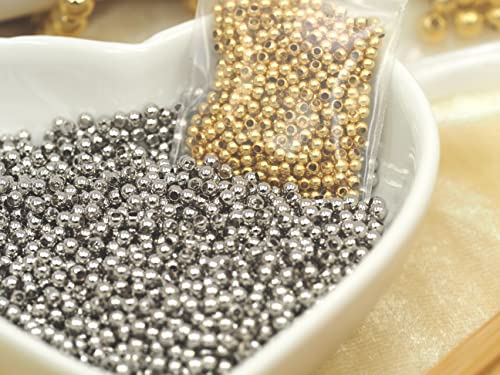 500pcs 18K Gold Filled Spacer Beads that Do Not Fade Easily Smooth Round Beads Seamless Ball Beads Brass Loose Beads Metal Beads for DIY Necklace Bracelet Jewelry Making (Gold-2.5mm) - size: Gold-2.5mm