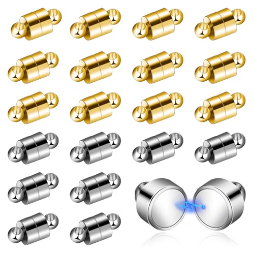 Magnetic Necklace Clasp, 24 Pairs Bracelet Clasps and Closures Jewelry Safety Locking Connectors Jewelry Clasp Converter Necklace Extender and Shortener Bracelet Helper Tool (Gold, Silver)