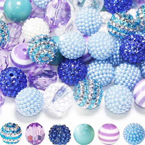 Exway 48 Pcs 20mm Purple Acrylic Resin Rhinestone Bubblegum Beads - Round, Large, Sparkly Craft Beads for Pen, Beadable Keychain, Bracelet, Necklace - DIY Jewelry Making Supplies - color: Purple