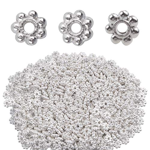 BronaGrand 500pcs Metal Daisy Spacer Beads 4mm for DIY Jewelry Making(Silver) - color: Silver