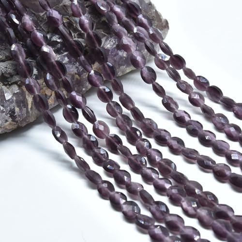 39pcs 8x10mm Dark Purple Cat's Eye Flat Faceted Oval Stone Loose Gemstone Beads Semi-Precious Craft Supplies for DIY Jewelry Making - color: Faceted Oval Dark Purple