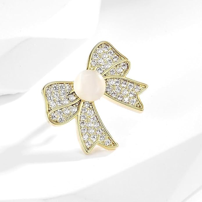 Pearl Flower Brooch for Women - Gold Plated Pearl Flower Pin Rhinestone Buttons Lapel Pin Jewelry - Valentine's Day Gift