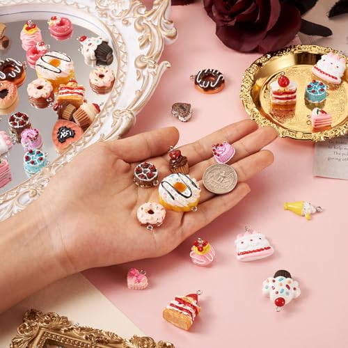 Craftdady Resin Plastic Miniature Food Snack Pendants Charms Ice Drink Juice Pendants Cute Bottle Fruit Keychain Charms Hang Ornament for DIY Craft Earring Bracelet Necklace Jewelry Making - color: Mixed Color Desserts