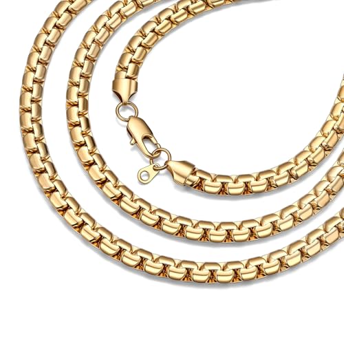 Bestyle 18K Gold Plated/Silver/Black Chain for Men, Hypoallergenic 2/4/6/8mm Stainless Steel Flat Link Chain Necklace for Men & Women Hip Hop Jewelry, 14-30" - color: 8mm-Gold, size: 22 Inch