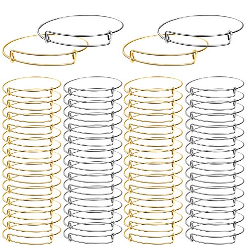 UPINS 60Pcs Expandable DIY Jewelry Making Blank Bracelets Women Adjustable Wire Bracelets, Silver & Gold - color: Gold&Silver