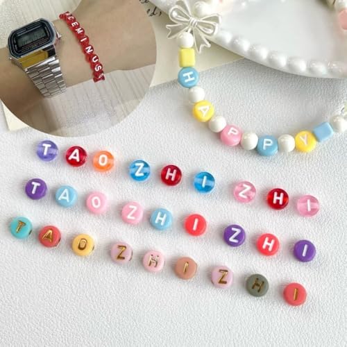 1000pcs Round Letter Beads 4x7mm Acrylic Alphabet Beads Spacer Beads for Jewelry Making Bracelets Necklace Earring Key Chains DIY Craft(K-White Letter Transparent Colorful Bead) - color: K-White Letter Transparent Colorful Bead