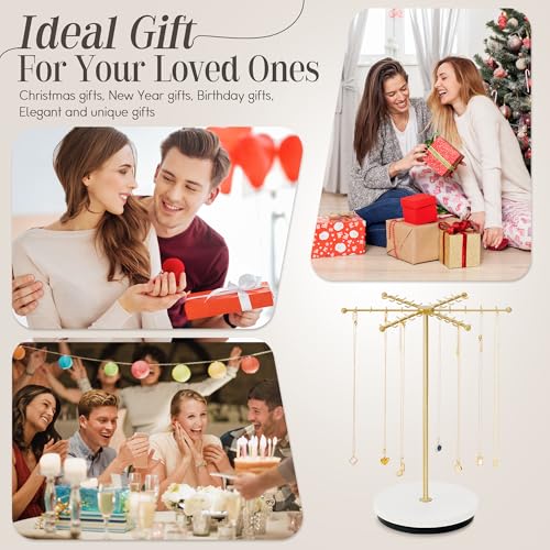 Poyilooo Necklace Holder Jewelry Stand, Rotating Necklace Holder Organizer with 48 Hooks for Necklace Earring Keychains Bracelet Display Stand, Metal Necklace Tree Stand -Women Gifts (Gold) - color: Gold