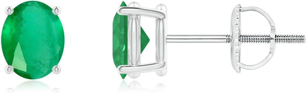 ANGARA Natural Emerald Earrings for Women | Oval Shape Emerald Classic Earrings in 14K Solid Gold/Platinum | May Birthday, Anniversary, Gemstone Jewellery Gift