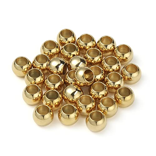 60 Pcs Gold Plated Stainless Steel Round Spacer Beads 5mm Hole, Seamless Loose Beads for DIY Bracelet Necklace Jewelry Making Findings 9mm - color: gold, size: 9*5mm