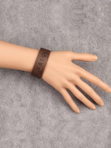GelConnie Leather Cuff Bracelet Punk Braided Bracelets Rock Leather Wristbands Faux Mens Leather Bracelet Gothic Viking Bangle Adjustable Wrap Bracelet for Women,Men - color: Light Engraved Leather Bracelet