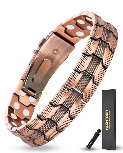 Copper Bracelet for Men, 2X Strength 99.99% Pure Copper Magnetic Bracelet with Magnets, Butterfly Clasp Design, Adjustable Length with Sizing Tool - color: Copper