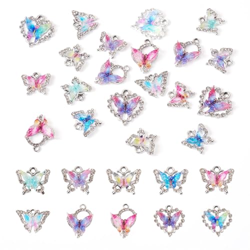 FASHEWELRY 20Pcs Alloy Crystal Rhinestone Charms Gradient Color Butterfly Jewelry Charms 10 Styles Charms for Jewelry Making Necklace Bracelet Craft - color: Multi