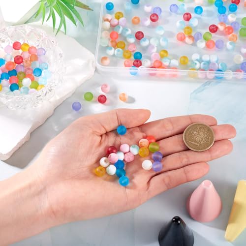 KISSITTY 280pcs 8mm Glass Matte Beads Frosted Crystal Round Aesthetic Bead Spacers 14 Colors for DIY Necklaces Earrings Bracelets Jewelry Craft Making for Women