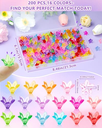 FIVEIZERO 200PCS Acrylic Lily Flower Beads, 16 Colors Trumpet Bell Floral Bead Charms for Bracelets, Necklaces & DIY Jewelry Making Crafts - color: Acrylic Lily