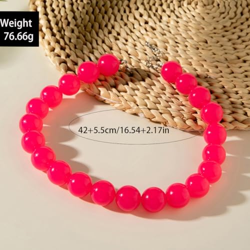 Colorful Chunky Beaded Necklace for Women Acrylic Bead Choker Necklaces Fashion Large Round Beads Necklaces for Women Handmade Summer Jewelry - color: Red Beaded Necklace