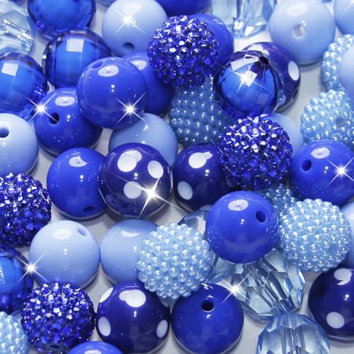 48 Pcs 20mm Beads for Pens Rhinestone Bubblegum Beads Mixed Crystal Acrylic Round Chunky Bead Sparkly Craft Large Balls Bead for Pen Beadable Keychain Bracelet Necklace DIY Jewelry Making Supplies - color: Dark Blue series