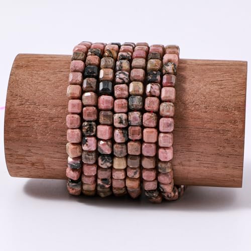 Natural Faceted Rhodochrosite Cube Stone Beads 5-5.5mm 60pcs/str Loose Square Semi Gemstone Stone Beads for Making Bracelets Necklace Earrings - color: Rhodochrosite