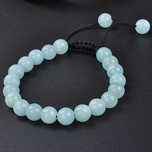 MASSIVE BEADS Natural Healing Power Gemstone Crystal Beads Unisex Adjustable Macrame Bracelets - color: Amazonite, size: 6mm