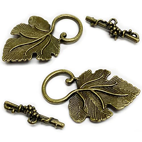 Heather's CF Toggle Jewelry Clasps – Durable Quality, Antique Grape Leaves Brass Finish Toggle Clasps & Closures for Necklace, Bracelet & Charms – Ideal for DIY, & Jewelry Making – Large (Set of 16) - color: Large brass toggle clasp