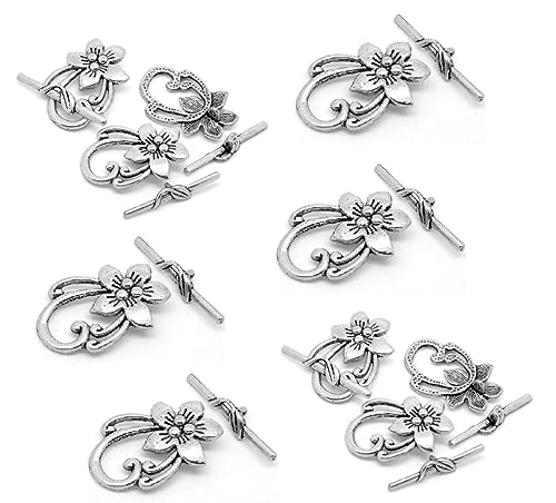JGFinds Lily Flower Toggle - 10 Silver Bracelet Clasps Sets, DIY Jewelry Making Supplies