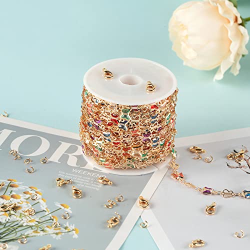 16.4 Feet Gold Plated Necklace Chain for Jewelry Making, Colorful Rhinestone Butterfly Cable Link Chain Bulk with Open Jump Rings and Lobster Clasps - color: Colorful Butterfly- Gold