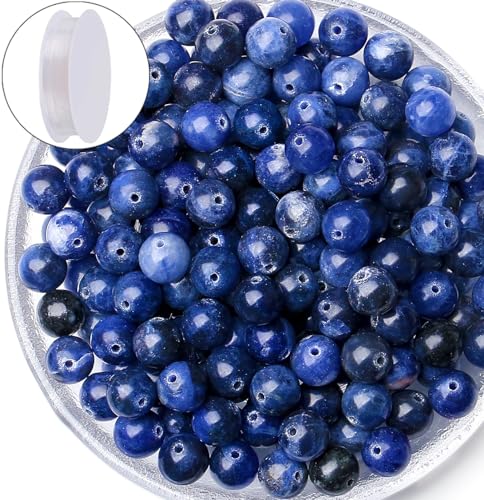 QINJIEJIE 100PCS Blue Sodalite Beads 8mm Natural Stone Beads Round Loose Gemstone Bead for Bracelet Beading Crystal Jewelry Making DIY Necklace Earrings 0.32" - color: Blue Sodalite, size: 100PCS