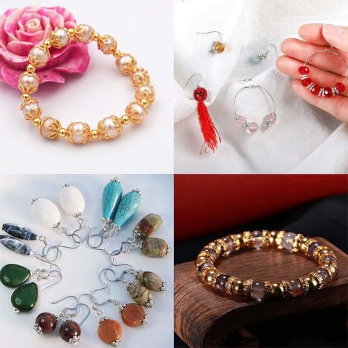 SUNNYCLUE 1 Box 240Pcs Metal Bead Caps 12 Different Flower Bead Ends Filigree Petal Brass Bead Caps Alloy Beads Spacer Accessories with Clear Box for Jewelry Making, Golden - color: 240pcs Golden