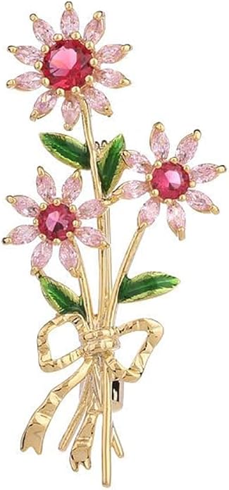 14K Gold Daisy Brooch with Crystal Inlay - Bright Bouquet Flower Crystal Brooch,Ideal Gift for Her on Special Occasions