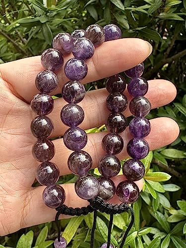 GAF TREASURES Grade A ++ Gemstone Round Bead Adjustable Bracelet 10mm, Genuine Crystal Bead Bracelet, Gift for Men & Women - color: Amethyst