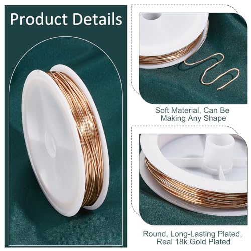 PH PandaHall 18K Gold Plated Copper Wire, 18 Gauge Golden Metal Wire 1mm Jewelry Wire Metal Craft Wire Beading Wire with Spool for DIY Crafts Jewelry Making Wrapping Sculpting, 32ft/10m - size: 1mm/18 Gauge