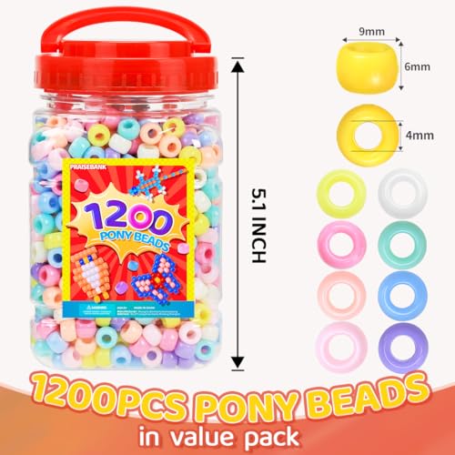 Praisebank Pony Beads, 1200pcs 6x9mm, Wholesale Beads, Bracelets Jewelry Making, Arts & Crafts(Candy) - color: Candy, size: Small Size
